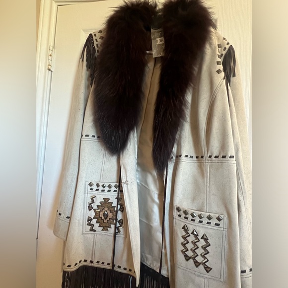 Double D Ranch Thunderbird Dance Jacket 2XL leather suede fur collar Plus size - Picture 4 of 17